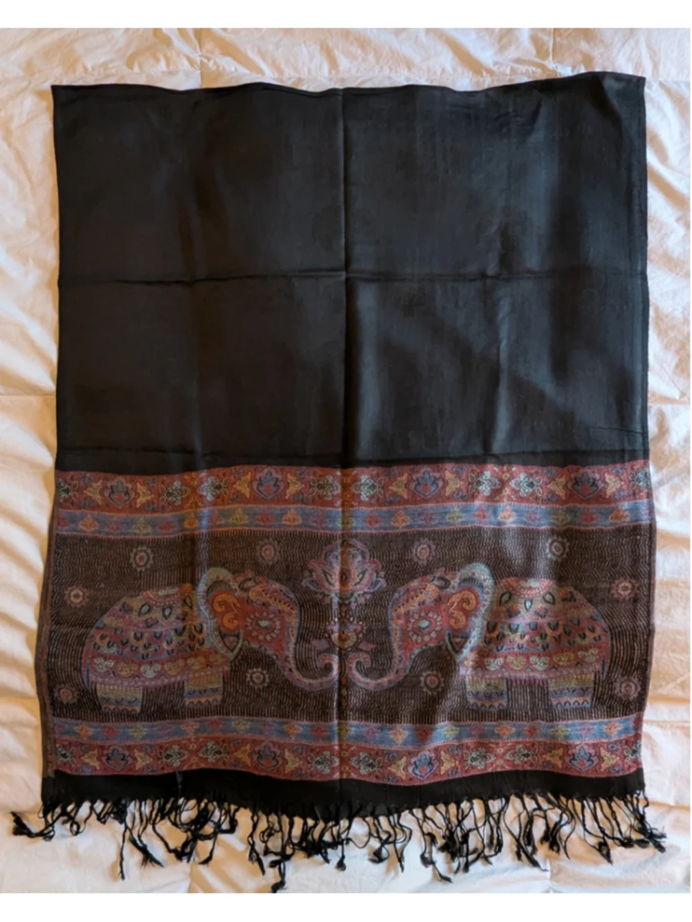 Women's Elephant Print Pashmina Cashmere Scarf Black Multi-color 28